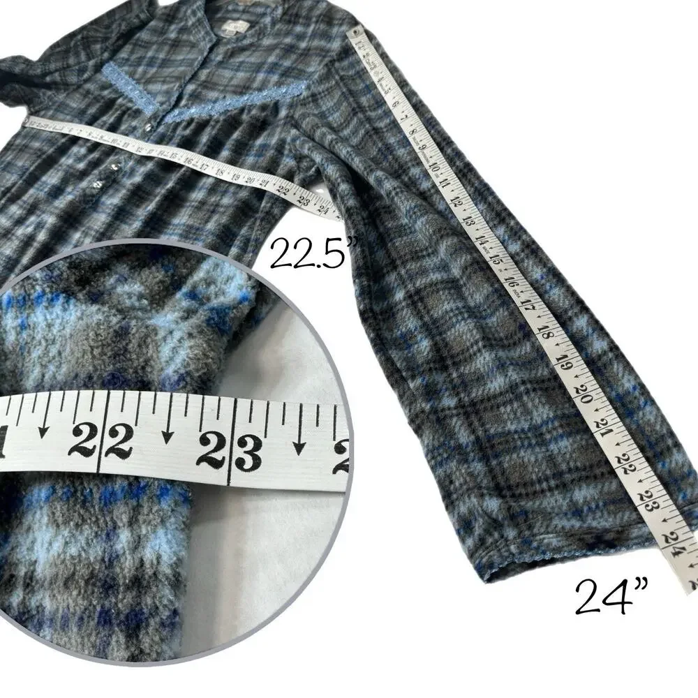 Vintage Fleece Nightgown Blue Plaid Plus Size 2X Grandmacore Cottagecore